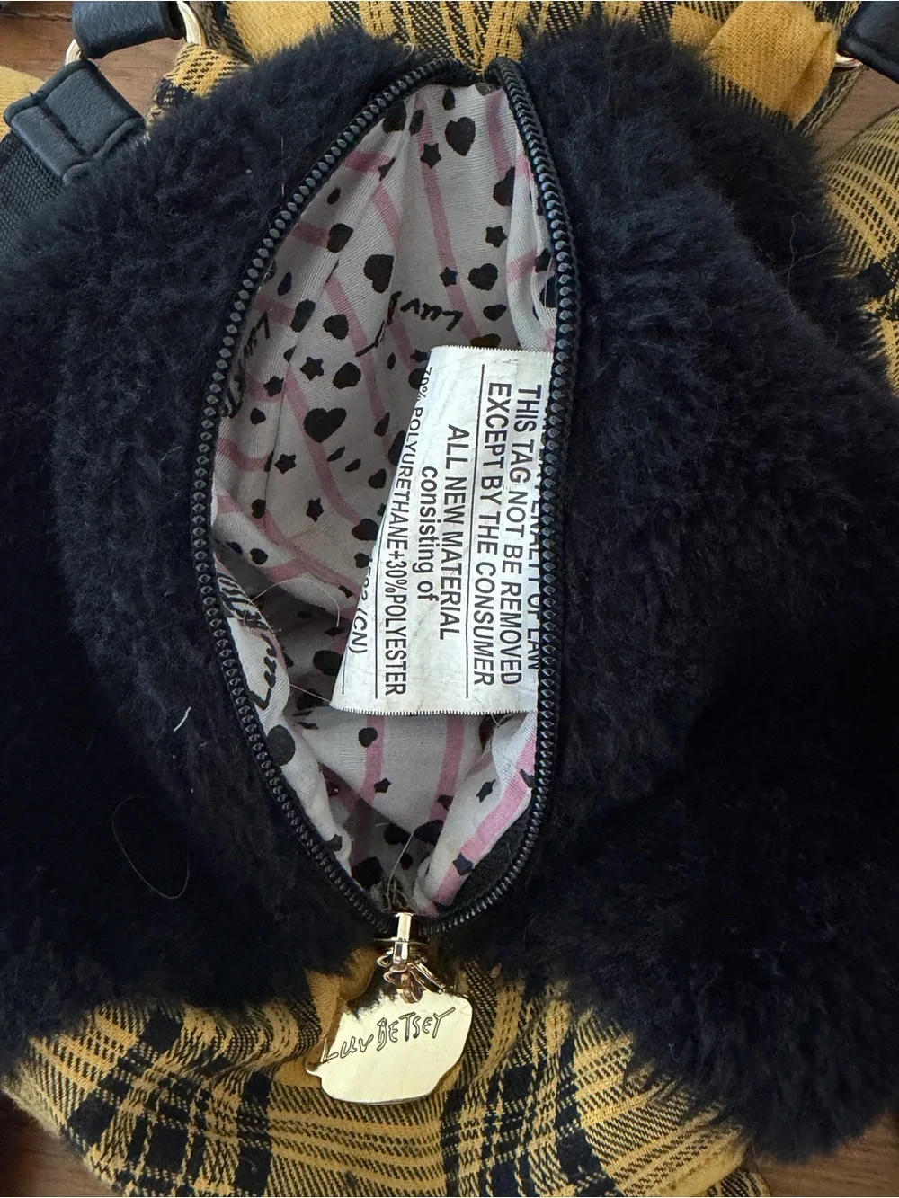 Rare Betsey Johnson Plush Cat Backpack | Yellow Plaid | Y2K
